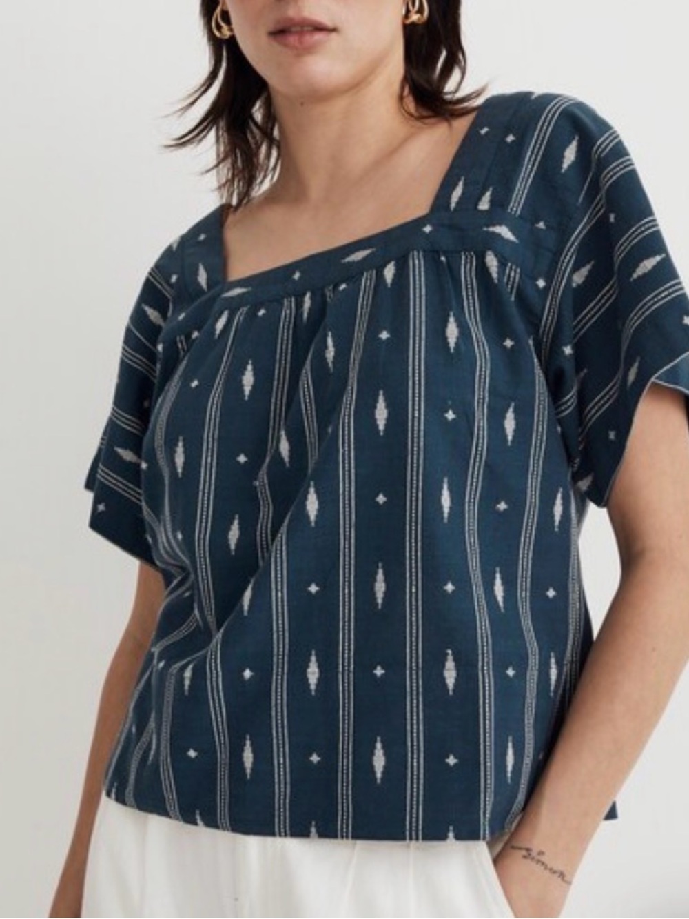 Madewell Boho Embroidered Blue Blouse Medium